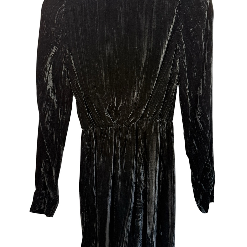 Velvet Wrap-Front Long Sleeve Mini Dress - Black - Picture 2 of 4